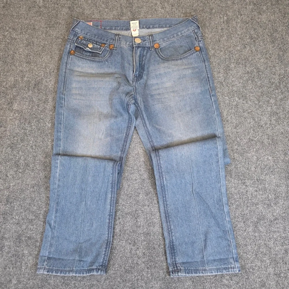 True Religion Joey Super T Flap Pocket Jeans Mens 38X34 Blue Denim Straight USA